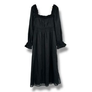 GAP Black Midi Dress M Long Sleeve Prairie Witchy Whimsygoth Dark Fairy Smocked